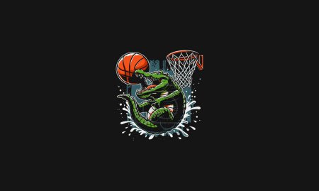 crocodile playing basket ball vector artwork design