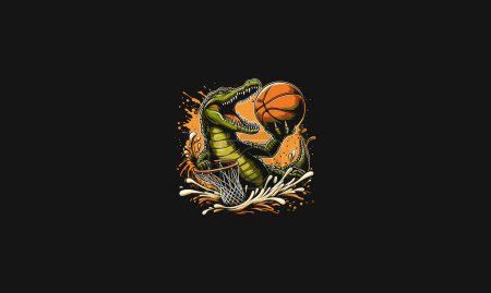 crocodile playing basket ball vector artwork design
