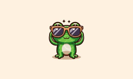 verde rana divertido usando sol cristal vector mascota diseño