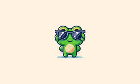 verde rana divertido usando sol cristal vector mascota diseño