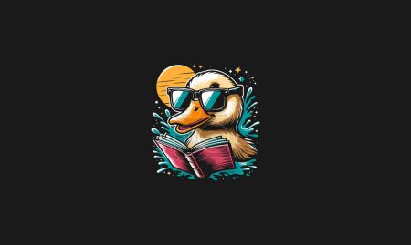 duck wearing sun glass reading book vector artwork design
