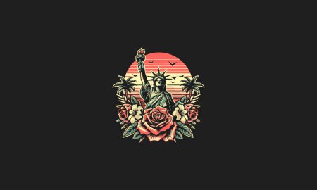 liberty with red rose vector artwork design