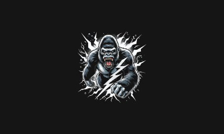 Gorilla wütend Angriff mit Hintergrund Blitz Vektor Artwork
