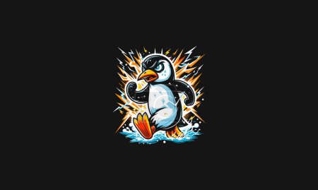 penguin angry running with lightning vector artwork design