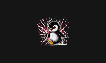 pingüino enojado corriendo con un rayo vector diseño de obras de arte