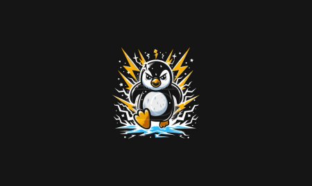 penguin angry running with lightning vector artwork design