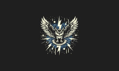 owl flying with lightning vector artwork design