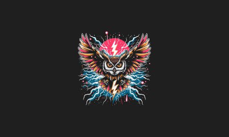 owl flying with lightning vector artwork design