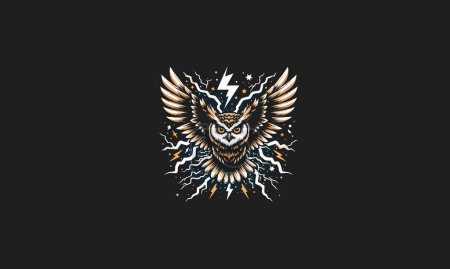 Illustration for Owl flying with lightning vector artwork design - Royalty Free Image