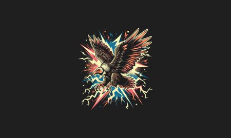 vulture flying with lightning vector artwork design