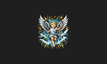 baby angel flying vector artwork lightning design