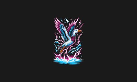 flying duck with lightning vector artwork design