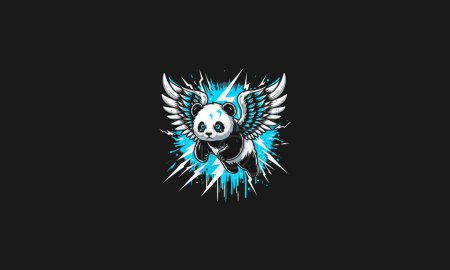 panda with wings flying and lightning vector artwork design