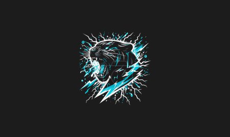 head panther with lightning background vector artwork design