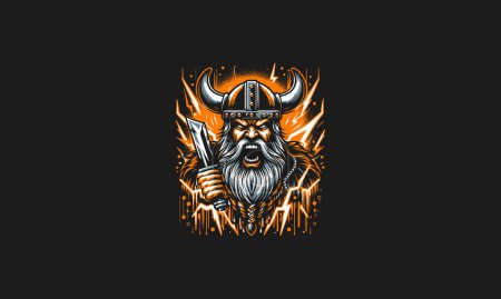 Illustration for Viking angry with background lightning vector artwork design - Royalty Free Image