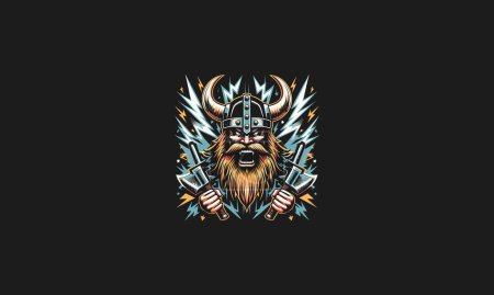 viking angry with background lightning vector artwork design