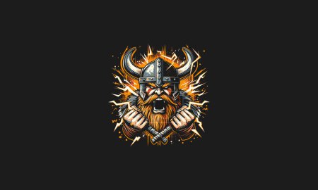 Ilustración de Viking enojado con fondo rayo vector diseño de obras de arte - Imagen libre de derechos