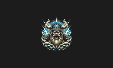 viking angry with background lightning vector artwork design