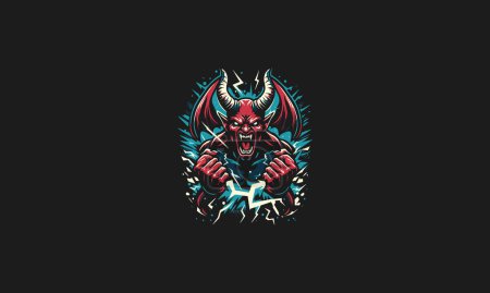 devil angry with lightning background vector artwork design