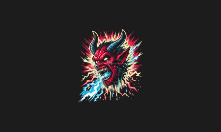 devil angry with lightning background vector artwork design