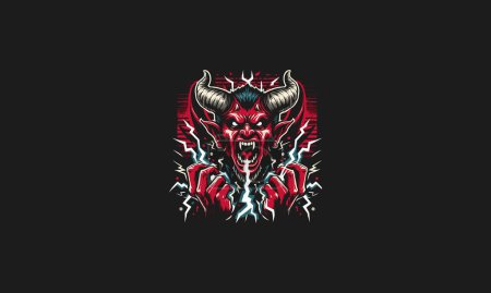 Ilustración de Diablo enojado con el fondo del rayo vector diseño de obras de arte - Imagen libre de derechos