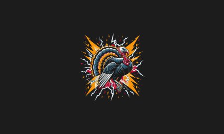 turkey with lightning background vector artwork design