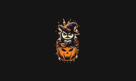 owl with pumpkin halloween vector artwork design