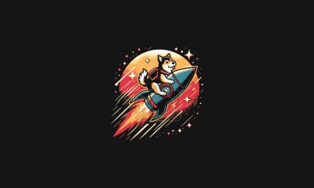 dog riding rocket vector on moon vector artwork design