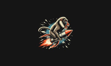 babouin équitation fusée sur lune vecteur illustration design