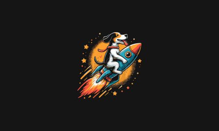 dog cute riding rocket on moon vector artwork design splash background