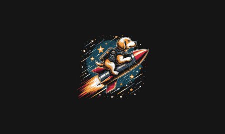 Hund niedlich Reitrakete auf Mond Vektor Kunstwerk Design Splash Hintergrund