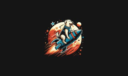 dog cute riding rocket on moon vector artwork design splash background
