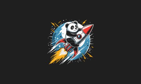 panda riding rocket on galaxy vector artwork design