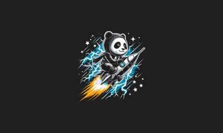 panda équitation fusée sur galaxie vecteur artwork design