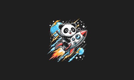 panda riding rocket on galaxy vector artwork design