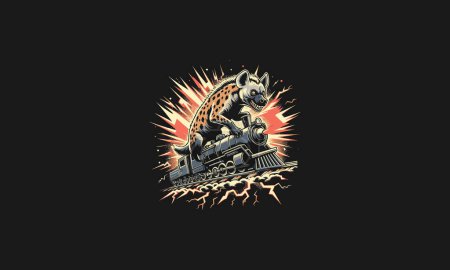 hyena on top train vector artwork design