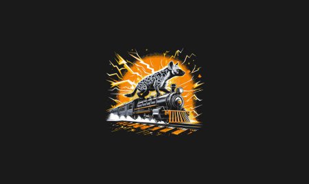 hyena riding train with lightning vector artwork design