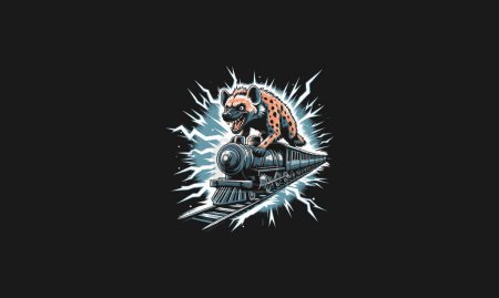 hyena riding train with lightning vector artwork design