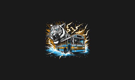 tiger roar riding bus vector artwork design