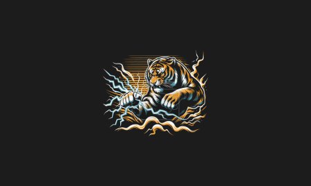 tigre con ilustración de vectores de rayos diseño de obras de arte