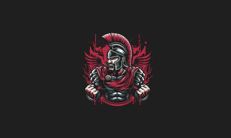 spartan angry with splash background vector artwork design