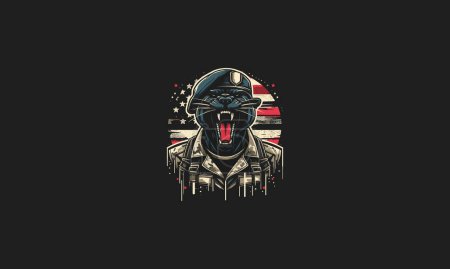 panther roar wearing uniform army vector artwork design