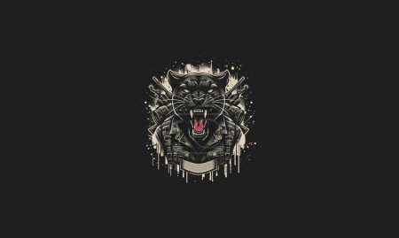 panther roar wearing uniform army vector artwork design