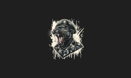 Ilustración de Pantera rugir vistiendo uniforme ejército vector arte diseño - Imagen libre de derechos