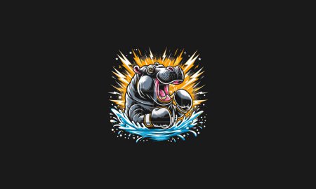 hippo boxing vector illustration artwork design