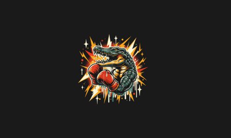 crocodile boxing with lightning background vector design