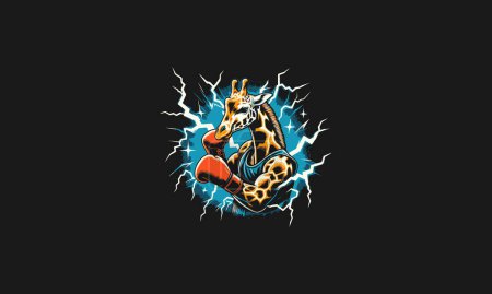 giraffe boxing with background lightning vector artwork design