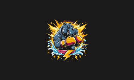 hippo boxing vector illustration artwork design