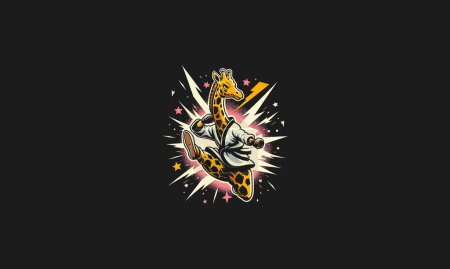 giraffe karate with lightning vector artwork design
