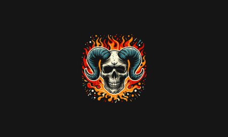 Illustration for Head skull with horn and flames vector artwork design - Royalty Free Image